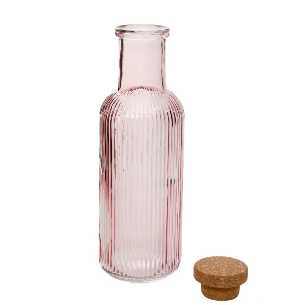 Store Karafka Natia Ryflowana Z Korkiem Rozowa 1 L Karafki