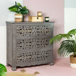 Shop Komoda Z Szufladami Banhi Lite Drewno Mango Zlobione 90X40X90 Cm Komody