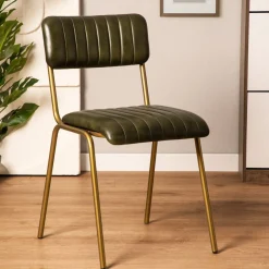 Outlet Krzeslo Lumbar W Obiciu Ze Skory Bawolej Zielone 46X52X78 Cm Krzesła