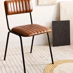 Best Sale Krzeslo Lumbar W Obiciu Ze Skory Bawolej Brazowe 46X52X78 Cm Krzesła
