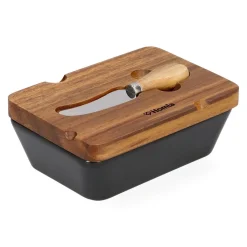 Best Sale Maselniczka Mooka Porcelanowa Z Nozykiem I Akacjowa Pokrywka Czarna 11X16 Cm Naczynia Ogródowe I Piknikowe