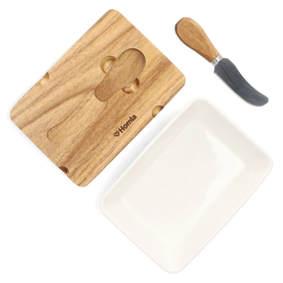 Outlet Maselniczka Mooka Porcelanowa Z Nozykiem I Akacjowa Pokrywka Biala 11X16 Cm Naczynia Ogródowe I Piknikowe