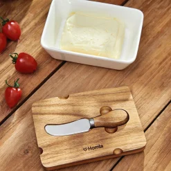 Outlet Maselniczka Mooka Porcelanowa Z Nozykiem I Akacjowa Pokrywka Biala 11X16 Cm Naczynia Ogródowe I Piknikowe