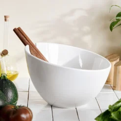 Fashion Misa Mooka Do Salat Ceramiczna Z Przyborami Biala 24 Cm Naczynia Ogródowe I Piknikowe