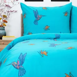 Clearance Pościel Frida Kahlo Z Mikrofibry Turkusowa W Kolibry 200X220 Cm Pościel Z Mikrofibry