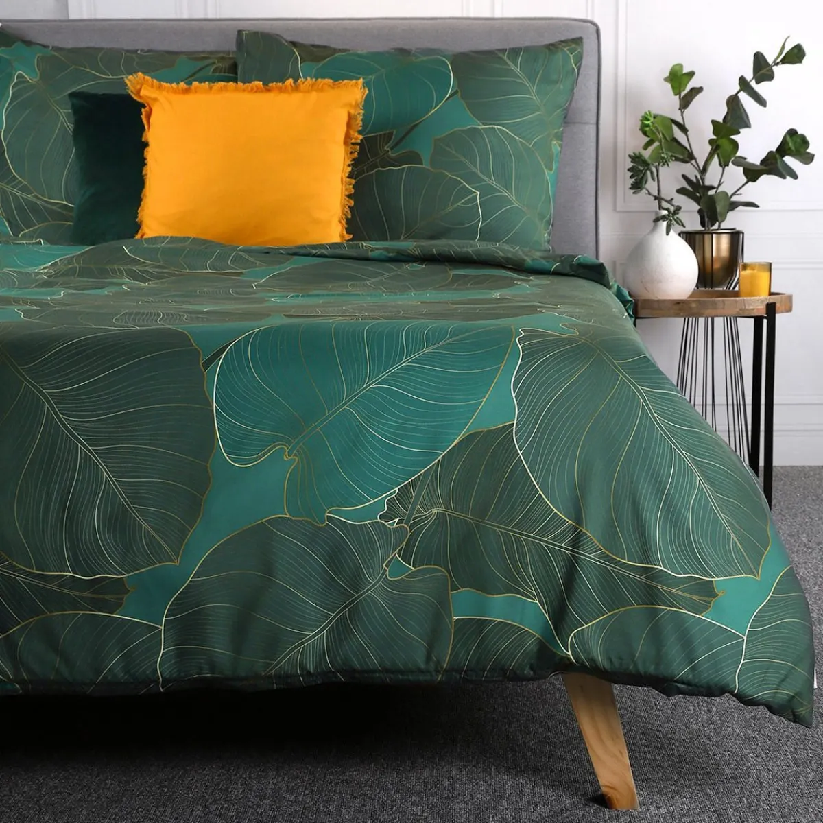 Outlet Pościel Gallo Z Mikrofibry Zielona W Liscie 160X200 Cm Pościel Z Mikrofibry