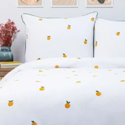 Cheap Pościel Orangie Bawelniana W Pomarancze Z Zielona Lamowka 160X200 + 2*50X60 Cm Pościel Bawelniana