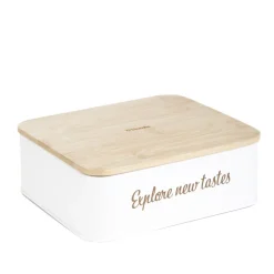 Store Pojemnik Escille Z Drewniana Pokrywka Bialy 18X15X6 Cm Pojemniki Na Żywność