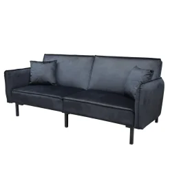 Cheap Sofa Canto 3-Osobowa, Z Funkcja Spania, Welurowa Czarna 199X90X85 Cm Sofy