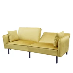 Store Sofa Canto 3-Osobowa, Z Funkcja Spania, Welurowa Musztardowa 199X90X85 Cm Sofy
