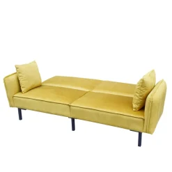 Store Sofa Canto 3-Osobowa, Z Funkcja Spania, Welurowa Musztardowa 199X90X85 Cm Sofy