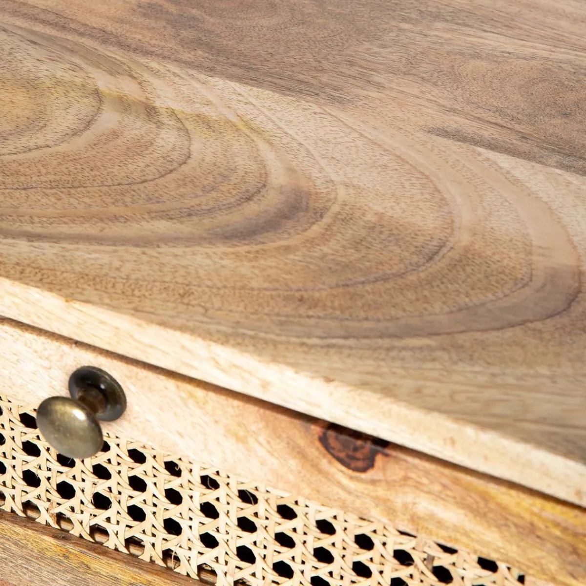 Clearance Szafka Nocna Natte Lite Drewno Mango Z Rattanem 40X40X50 Cm Szafki Nocne