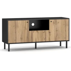 Outlet Szafka Rtv Tivoli! Czarny/Dab Wotan 140X42X65 Cm Szafki Rtv