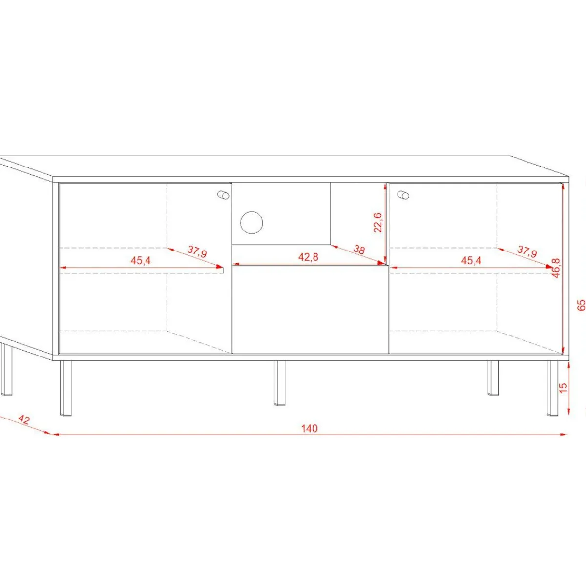 Outlet Szafka Rtv Tivoli! Czarny/Dab Wotan 140X42X65 Cm Szafki Rtv