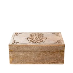 Shop Szkatulka Na Bizuterie Hamsa Z Drewna Mango Zlobiona 22X14X8 Cm Szkatułki