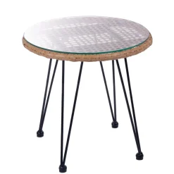 Best Zestaw Mebli Leuca Boho Plecione Naturalne Z Dwiema Poduszkami 3 Szt. Krzesła Ogródowe