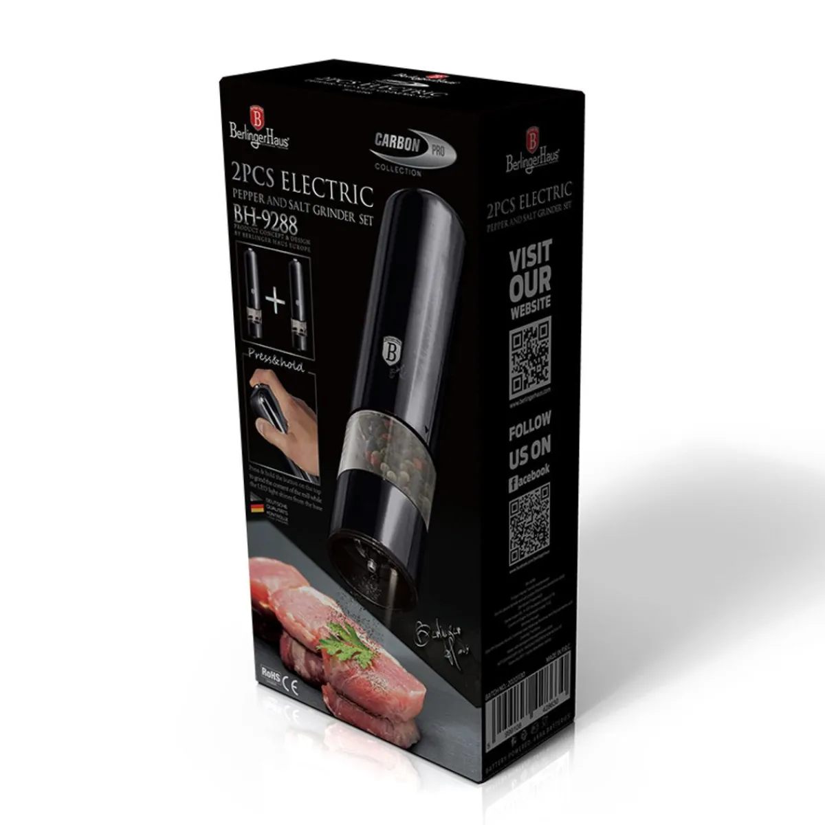 New Zestaw Mlynkow Elektrycznych Carbon Pro Bh/9288 Do Pieprzu I Soli 2 Szt. Mlynki Do Soli I Pieprzu