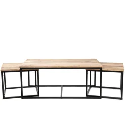 Clearance Zestaw Stolikow Kawowych Maya Lite Drewno Mango + Metal 110X60X45 Cm/50X50X40Cm Stoliki Kawowe
