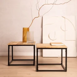 Clearance Zestaw Stolikow Kawowych Maya Lite Drewno Mango + Metal 110X60X45 Cm/50X50X40Cm Stoliki Kawowe